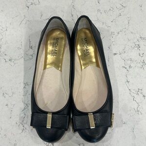 Black Leather Ballerina Flat Shoes Michael Kors Kiera Ballet
